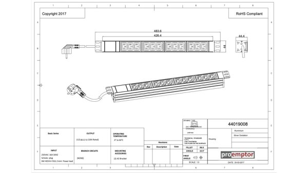 PDU, Standard 19", 1 HE, 12 x IEC13 mit Schukostecker
