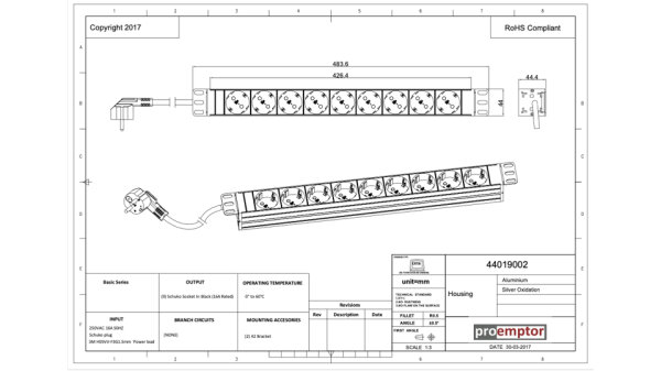 PDU, Standard 19", 1 HE, 9 x schwarze Schuko