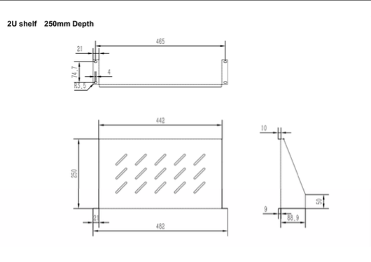 Fachboden für GWP Wandschränke, 2 HE, 250 mm Tiefe, 25 kg