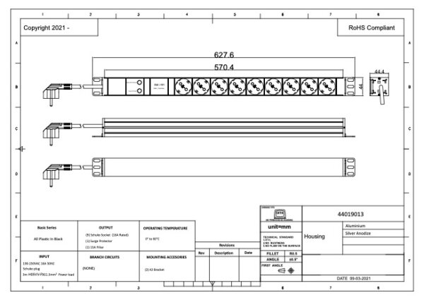 PDU, Standard 19", 1 HE, 9 x schwarze Schuko, Überspannungsschutz, Filter