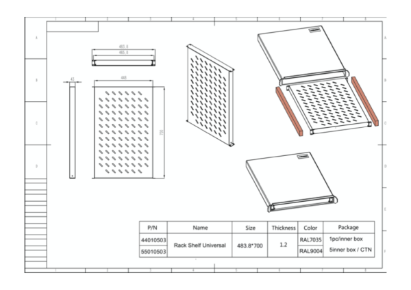 Fachboden Universal FBU700, 450 x 700 mm RAL 7035