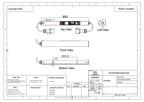 Managebare INLINE Meter, MASTER mit RCM (Differenzstromüberwachung), 16 A, 1-phasig