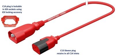 10 Stk. Kabel C14 - 13, H05VV-F3G0,75 C13 Sleeve-C14 standard, Länge 0,5 m, Farbe: schwarz