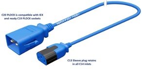 10 Stk. Kabel C20 - C13 mit Verriegelung, H05VV-F3G1, C20 P-Lock - C13 Stecker, Länge 2,0 m, Farbe: blau