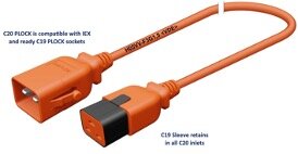 10 Stk. Kabel C20 - C19 mit Verriegelung, H05VV-F3G1,5, C20 P-Lock - C19 Stecker, Länge 0,5 m, Farbe: schwarz