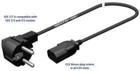 10 Stk. Kabel Schuko - C13, H05VV-F3G1, SchuKo-Winkel-Stecker - Kaltgeräte C13, Länge 0,5 m, Farbe: schwarz