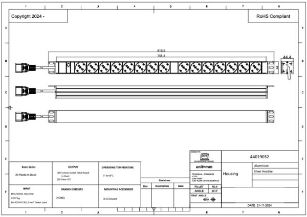 PDU, Standard 19", 1 HE, 15 x schwarze Schuko, LED,vertikal, C20 Stecker