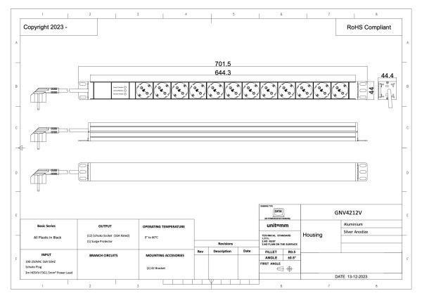 PDU, Standard 19", 1 HE, 12 x schwarze Schuko, Überspannungsschutz