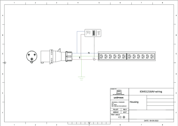 Lokal messbare PDU (PM), horizontal, 16 A, Ausgänge: 12 x IEX Universal-Plug, Eingang: CEE (blau), 16 A, 230 V