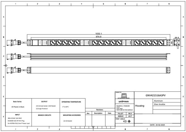 PDU, Basic, 19", 1 HE, vertikal, 16 A, 3 Ph, 15 x Schuko mit Überspannungsschutz