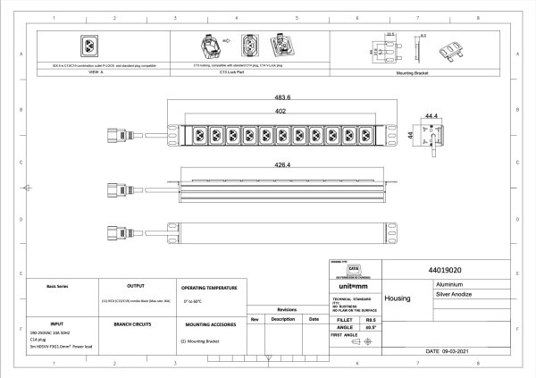 PDU, Standard 19", 1 HE, 13 x IEX mit C14 Anschlußstecker